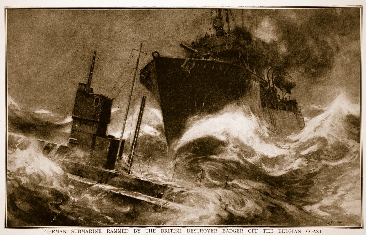 1914年至1919年，德国潜艇被英国驱逐舰獾击败比利时海岸 作者 英语学校