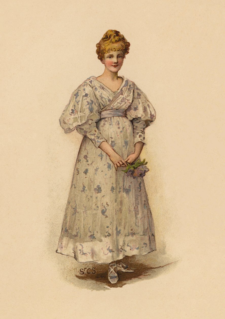 手持花束的女孩（chromolitho） 作者 英语学校