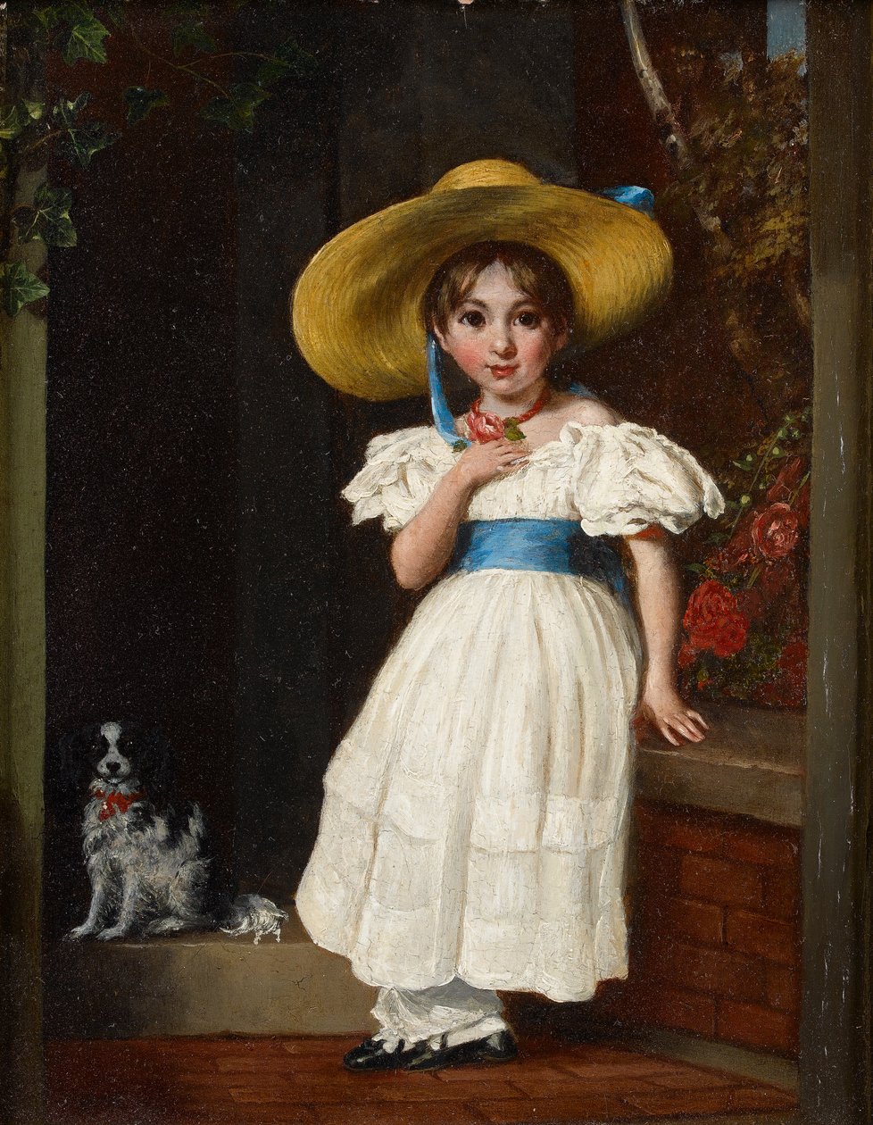 草帽的女孩，c.1840 作者 英语学校