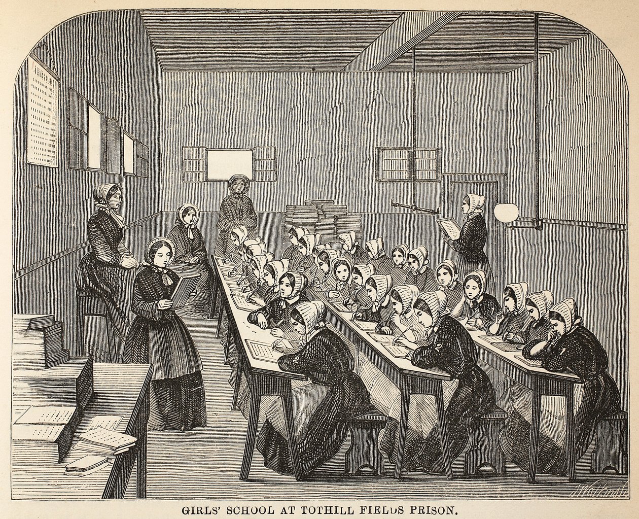 Tothill Fields监狱的女子学校，伦敦刑事监狱的插图和监狱生活的场景由Henry Mayhew和John Binny，酒吧。 1862年 作者 英语学校
