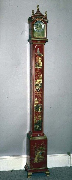 祖母钟，饰有镀金中国风，半球形罩和黄铜表盘，塞缪尔·肖特（Samuel Short） 作者 英语学校