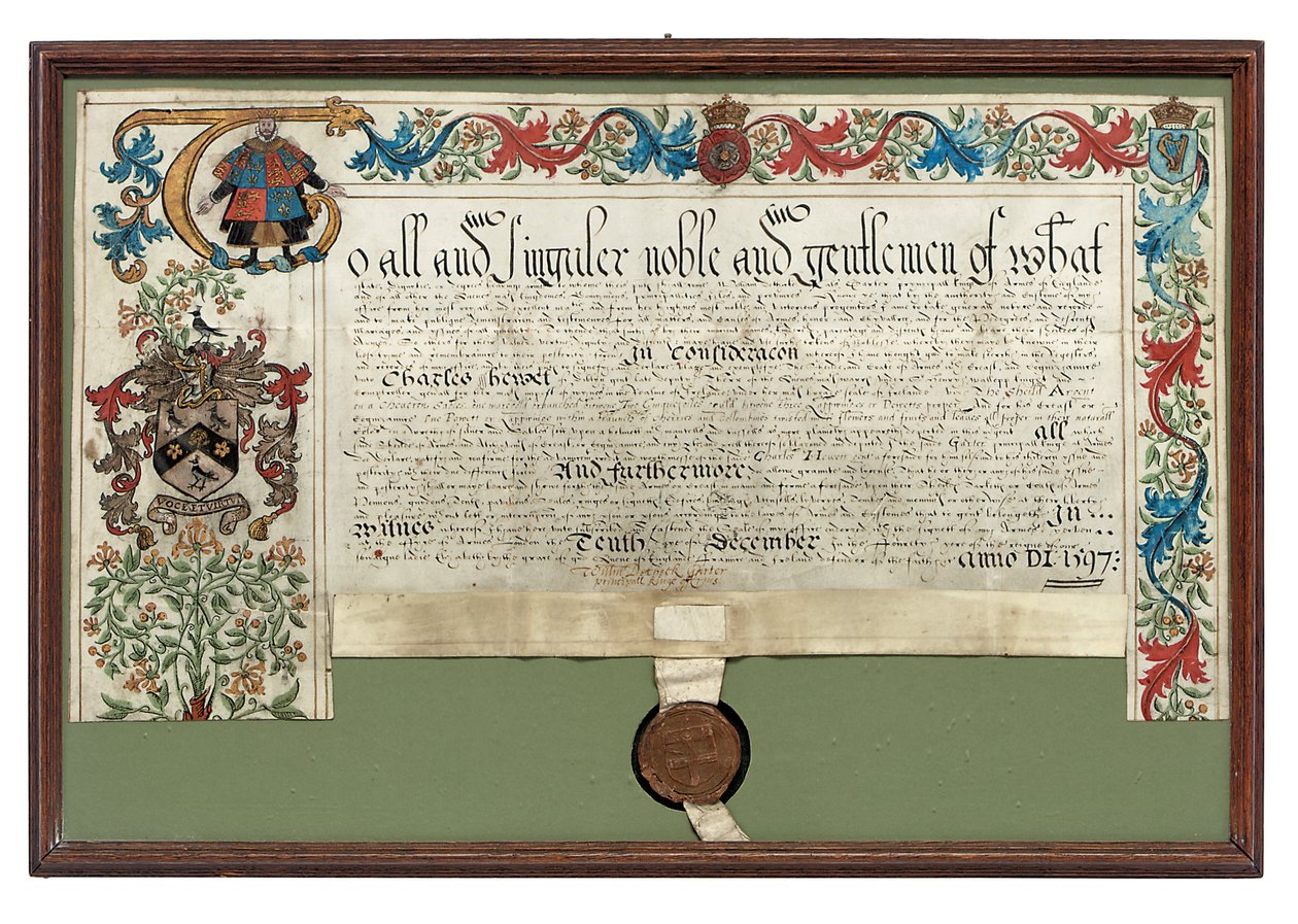 向查尔斯·休伊特授予武器，1597年 作者 英语学校