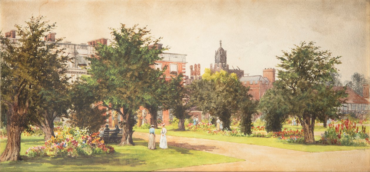 汉普顿宫花园，约 1910 年（纸面水彩画） 作者 英语学校