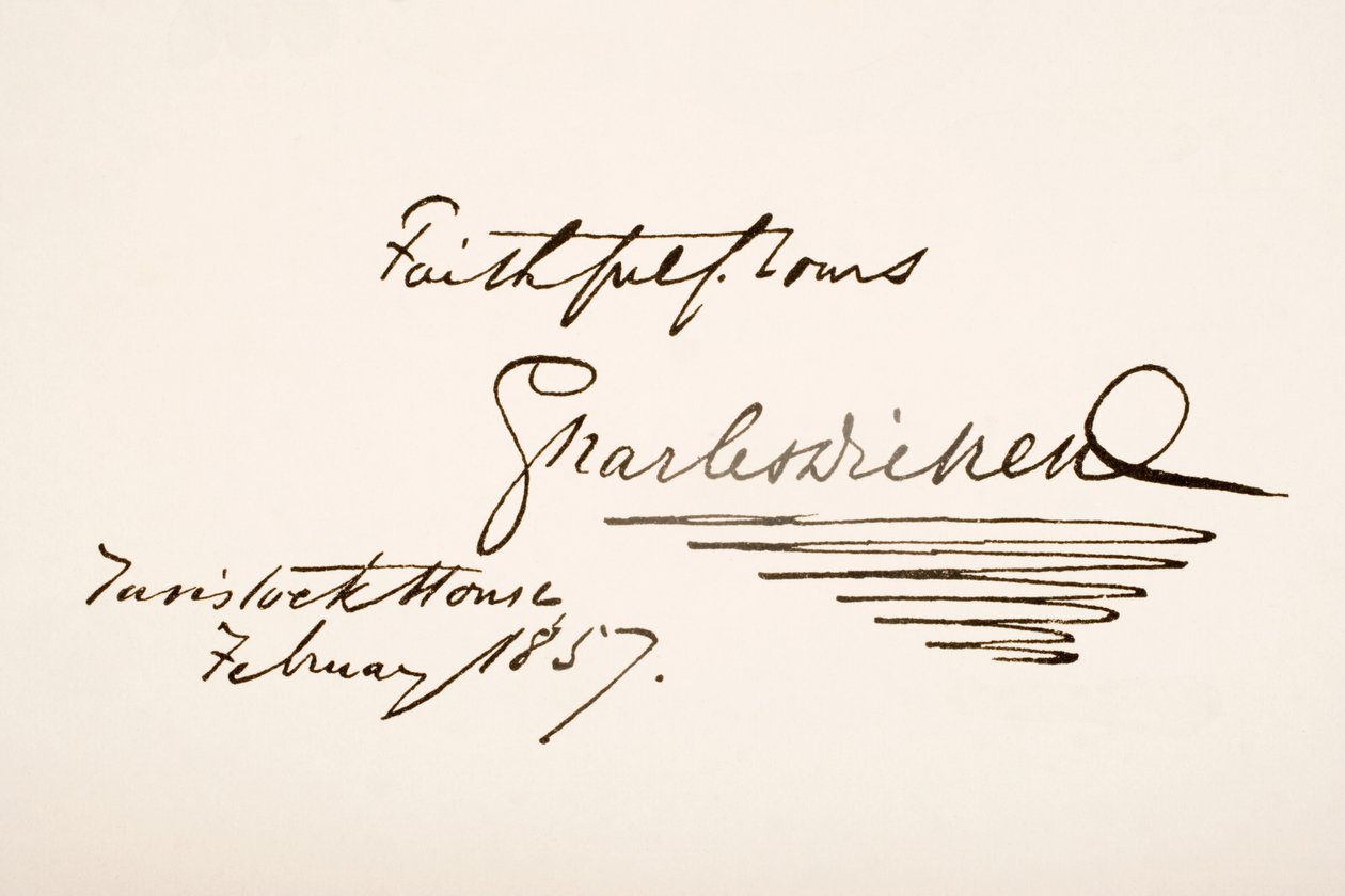 查尔斯狄更斯的笔迹和签名，1857年 作者 英语学校
