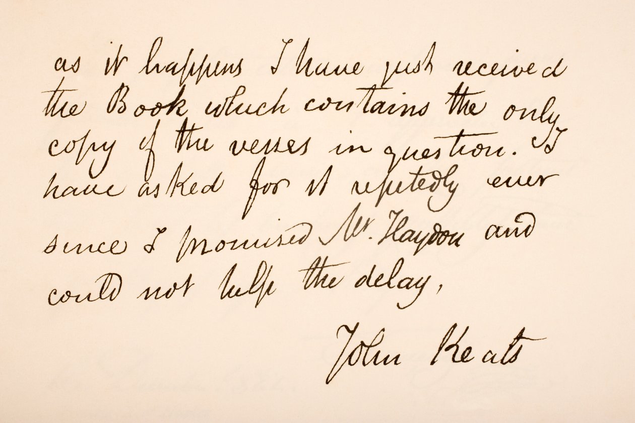 John Keats的笔迹和签名 作者 英语学校