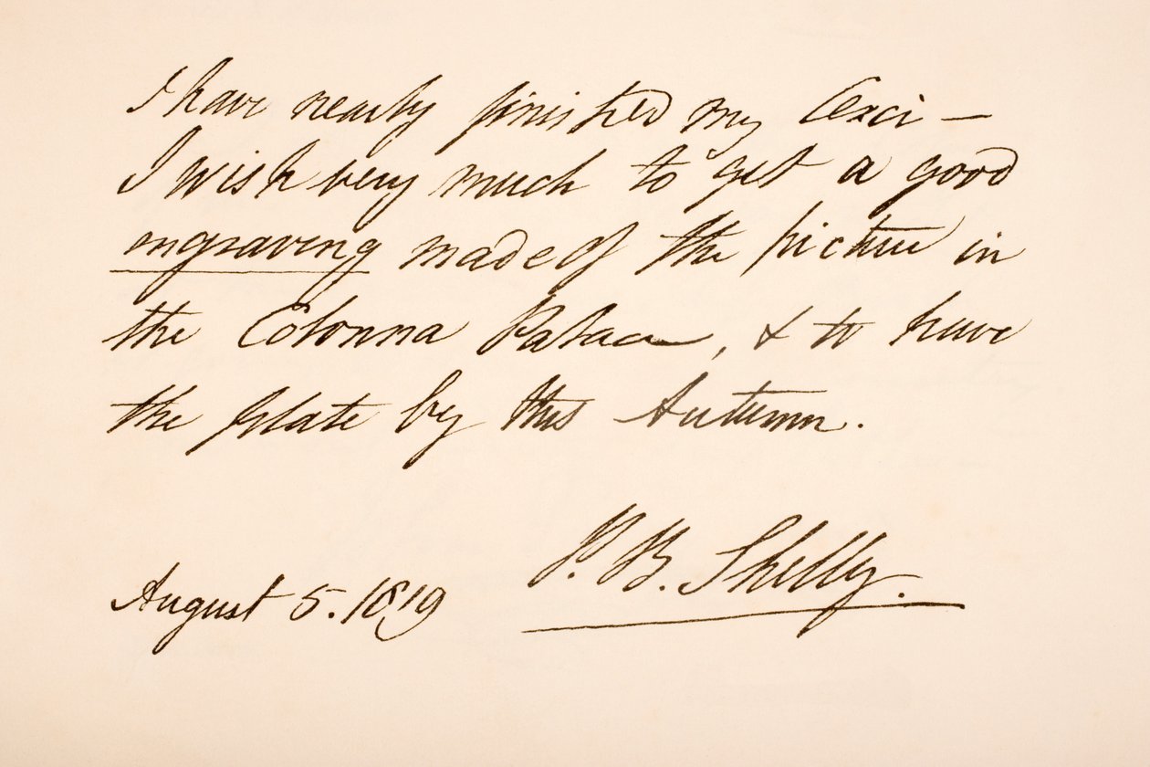 Percy Bysshe Shelley的笔迹和签名，1819年 作者 英语学校