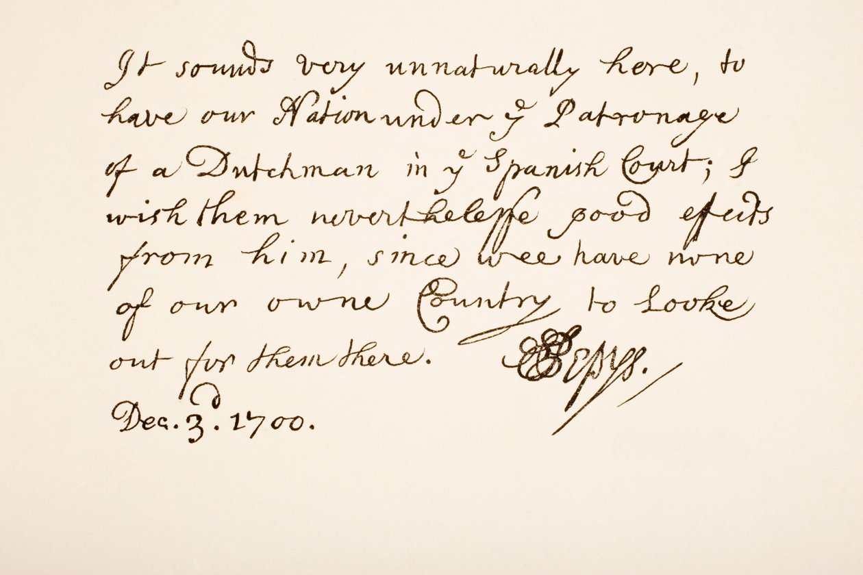 Samuel Pepys的笔迹和签名，1700 作者 英语学校