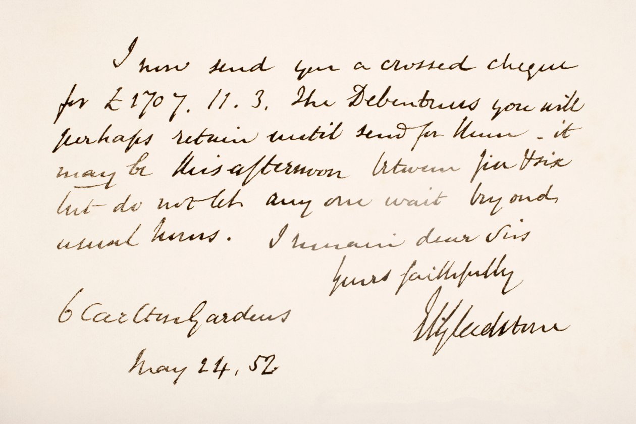 1852年William Eward Gladstone的笔迹和签名 作者 英语学校