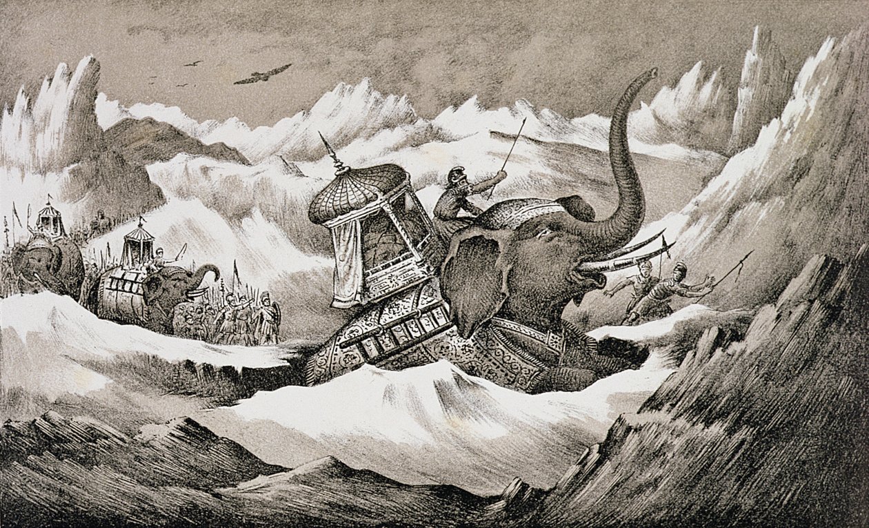 汉尼拔（公元前247-c.183）和他的战争大象穿越阿尔卑斯山 作者 英语学校