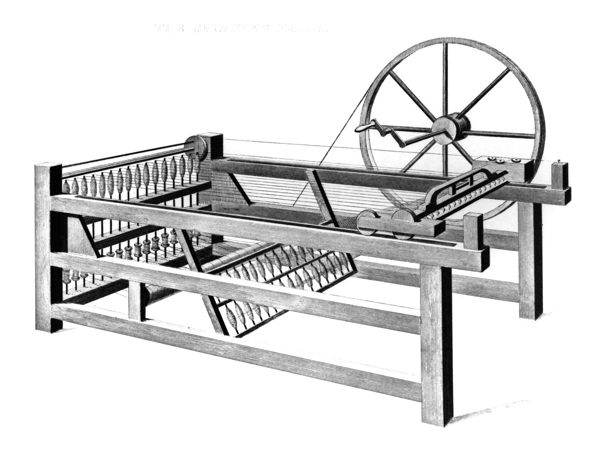 Hargreavess Spinning Jenny，由TE Nicholson雕刻，1834年 作者 英语学校
