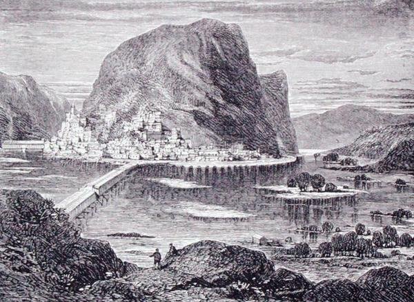 美国西弗吉尼亚州的哈珀斯费里，出自托马斯-米尔纳牧师的《地理画廊》，约1880年出版（雕刻）。 作者 英语学校