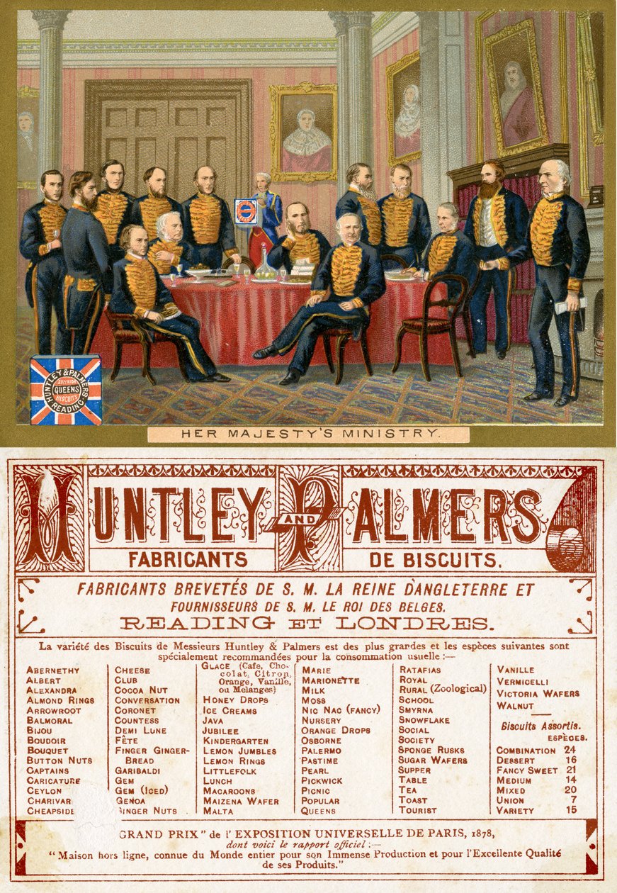 她的Majestys部，正面和背面的Huntley＆Palmers饼干促销卡，为法国市场生产c.1890 作者 英语学校
