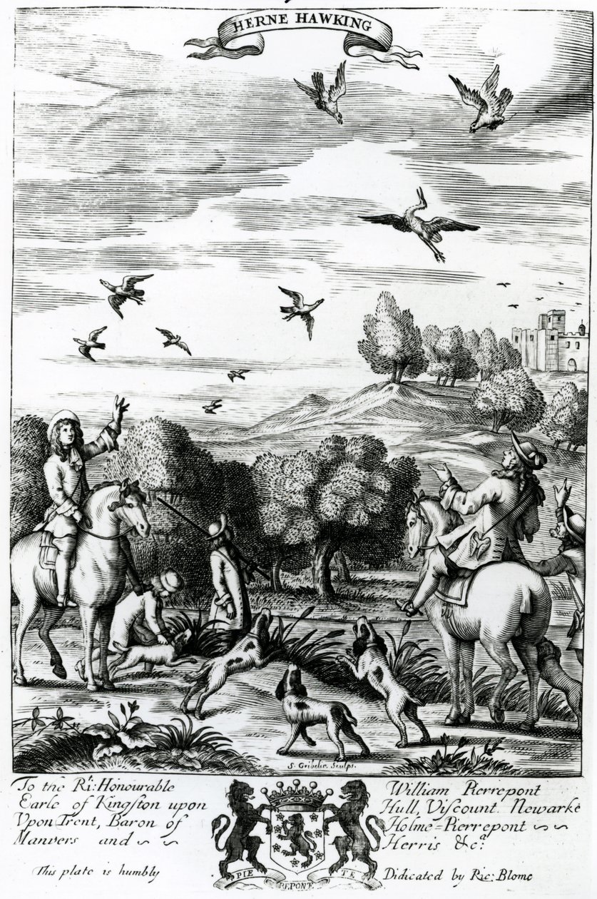 1686年Richard Blome出版的“The Gentleman&39;s Recreation”中的Herne hawking（雕刻） 作者 英语学校