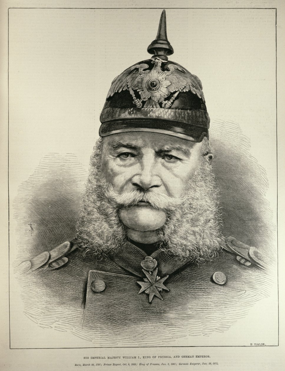 他的皇帝陛下威廉一世（1797-1888），普鲁士国王和德国皇帝，来自&39;The Illustrated London News&39;，由R. Taylor雕刻，1887年3月19日 作者 英语学校