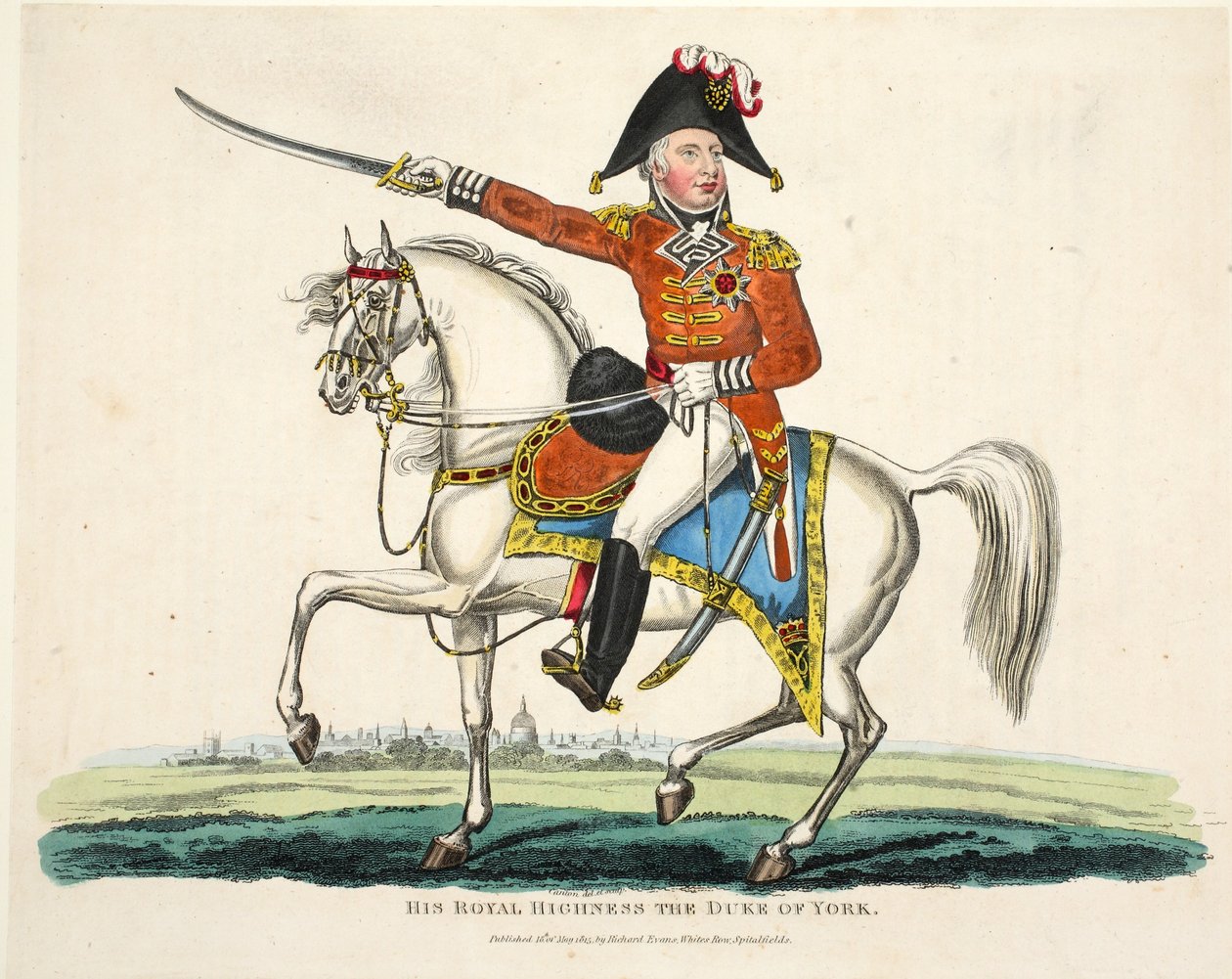 他的殿下，约克公爵，酒吧。理查德·埃文斯（Richard Evans），罗姆尼（Romney）雕刻，1816年威廉·穆德福德（William Mudford）撰写的滑铁卢战役历史记录中的插图 作者 英语学校