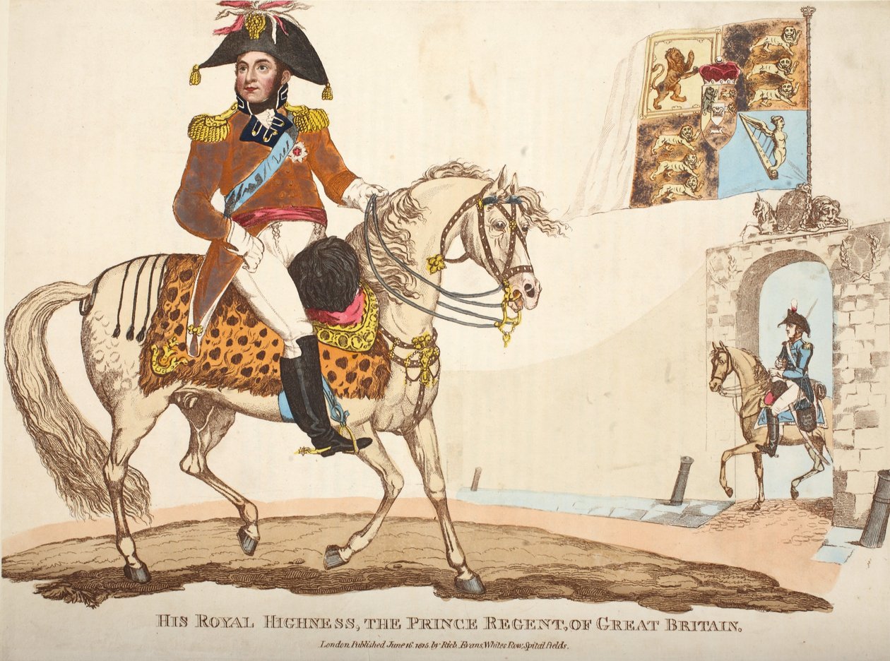 他的殿下，英国摄政王，酒吧。作者：理查德埃文斯，罗姆尼，1816年威廉穆德福德滑铁卢战役历史记录中的插图（彩色铭文） 作者 英语学校