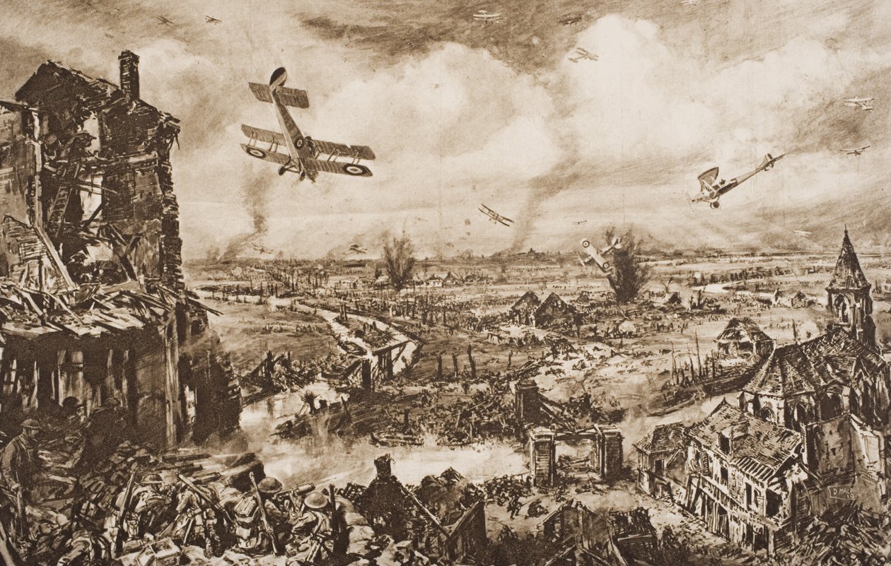 阻止德国袭击，Armentieres，比利时，HG威尔斯的“历史概论”插图，第二卷，1920年出版 作者 英语学校