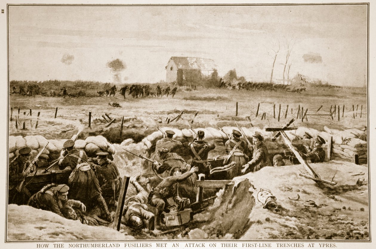 1914年至1919年，诺森伯兰郡的Fusiliers如何在伊普尔遭遇攻击他们的第一线战壕 作者 英语学校