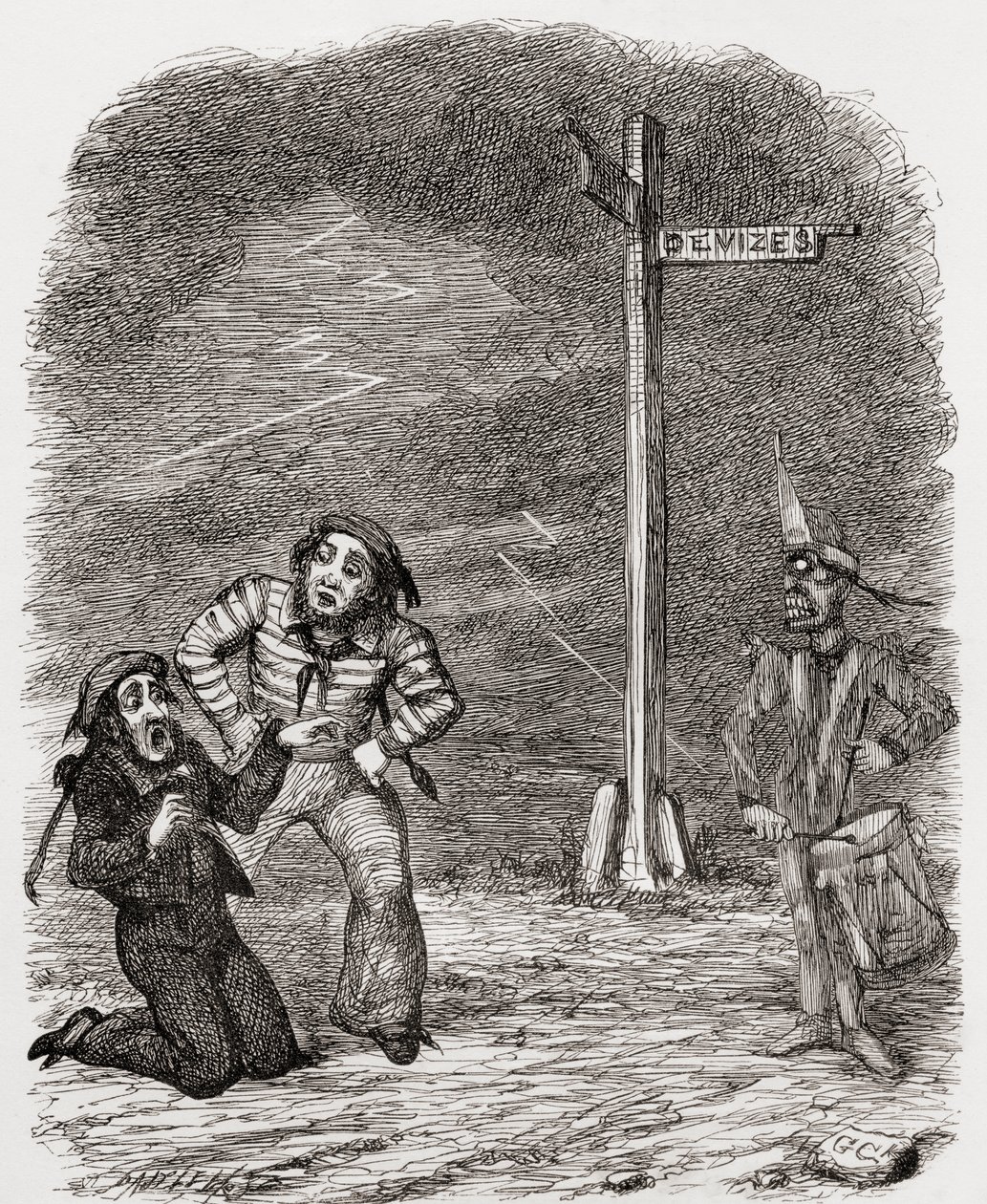 乔治·克鲁克斯汉克（George Cruikshank）在1865年出版的托马斯·英格尔兹比（Thomas Ingoldsby）撰写的“英格尔斯比传说或欢乐与奇迹”中的插曲“死亡鼓手”之后的插图 作者 英语学校