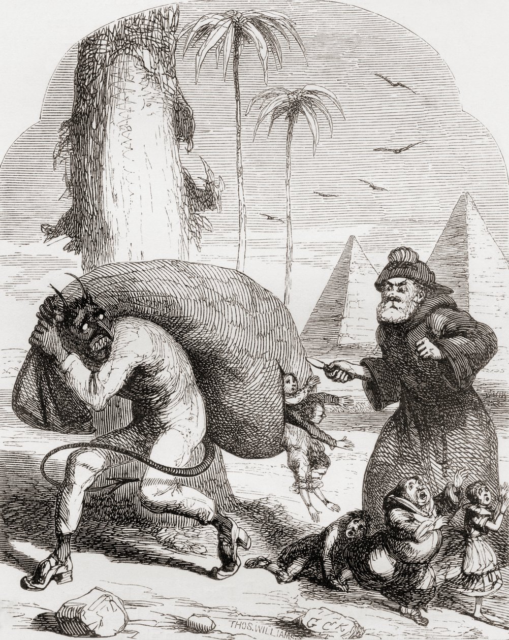 乔治·克鲁伊克斯克（George Cruikshank）在1865年出版的“英格尔兹传奇或欢乐与奇迹”中的诗歌“圣莱娅的奠基”后的插图 作者 英语学校