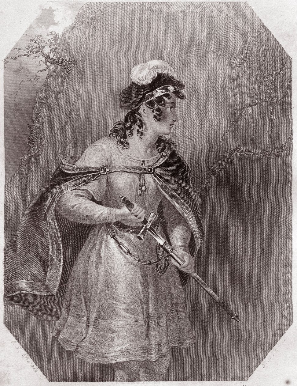伊莫金：辛白林的女儿--伊莫金（辛白林）在--"莎士比亚妇女画廊，收集了四十五幅早期伦敦艺术家的严肃肖像画，并附有批评和文学说明 "约1838年--来自 "莎士比亚妇女画廊"。 作者 英语学校