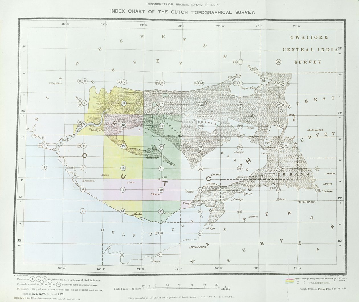 印度调查，印度调查，Dehra Dun，1881年11月，Cutch地形测量的指数图表 作者 英语学校