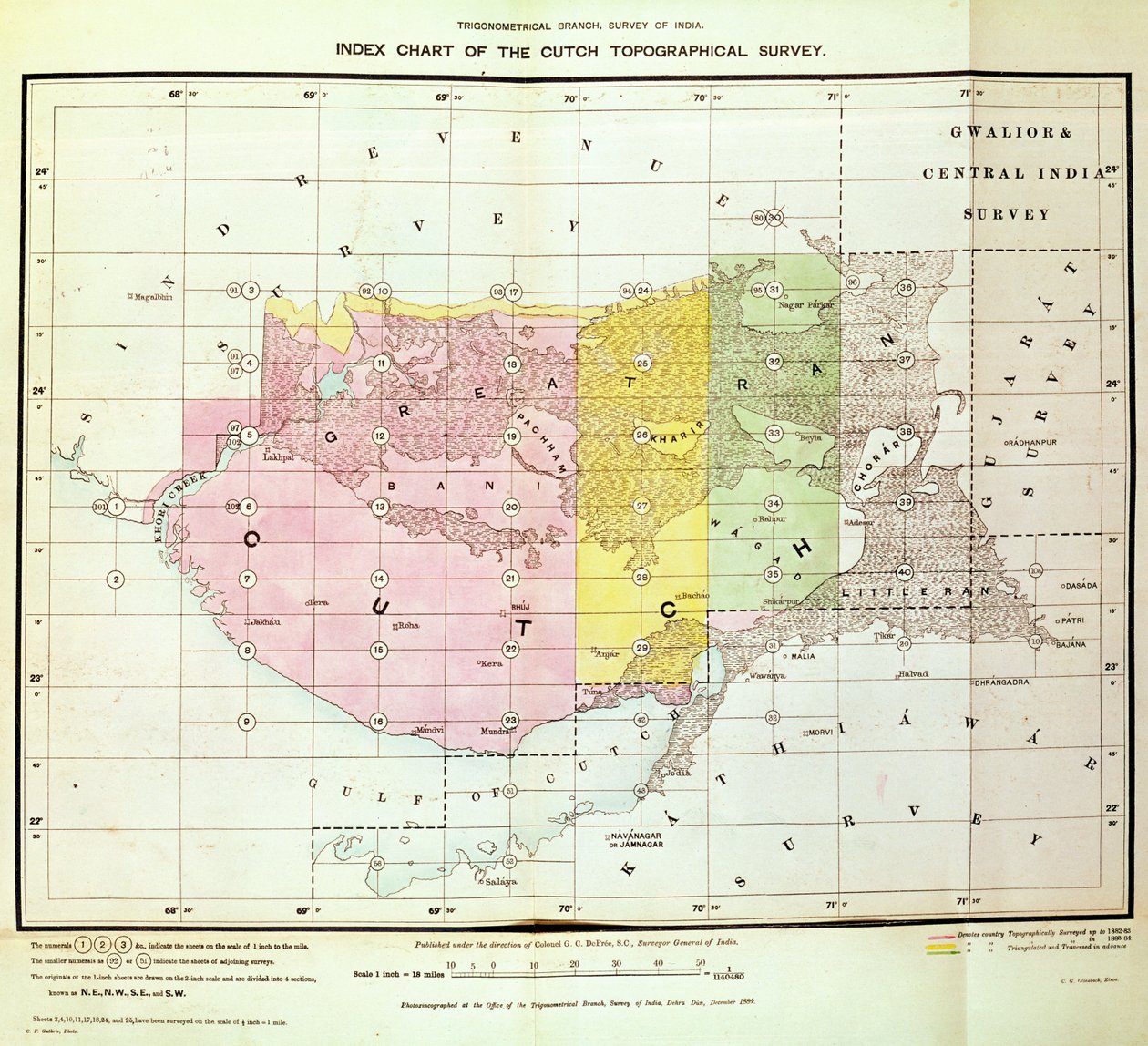 印度调查，印度调查，Dehra Dun，1884年11月，Cutch地形测量的指数图表 作者 英语学校