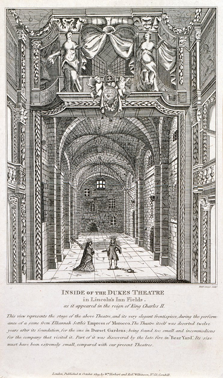 1820年，理查德·索耶（Richard Sawyer）在伦敦杜克斯剧院（Dukes Theatre）内雕刻 作者 英语学校