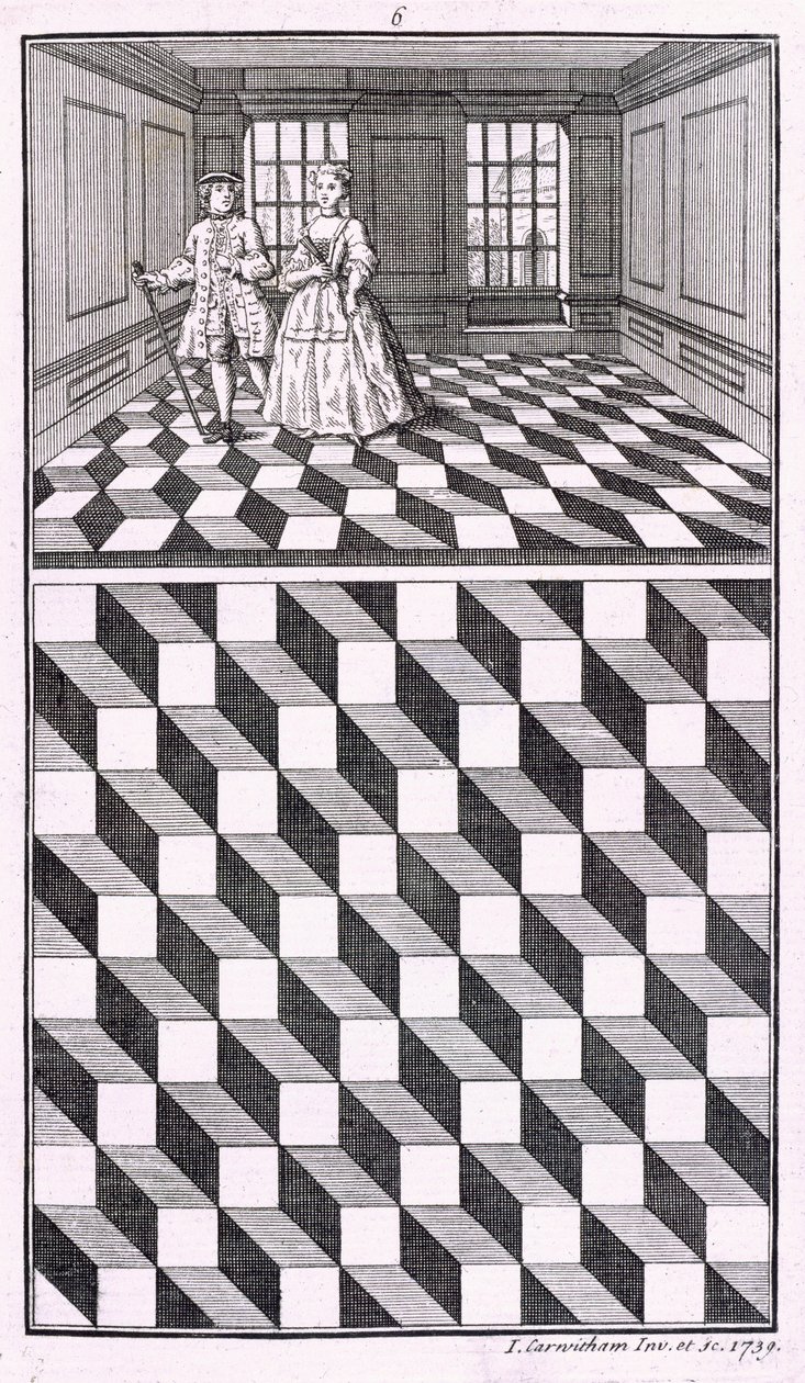 室内，从各种各样的地板装饰的例证，由约翰Carwitham，1739，bw雕刻 作者 英语学校