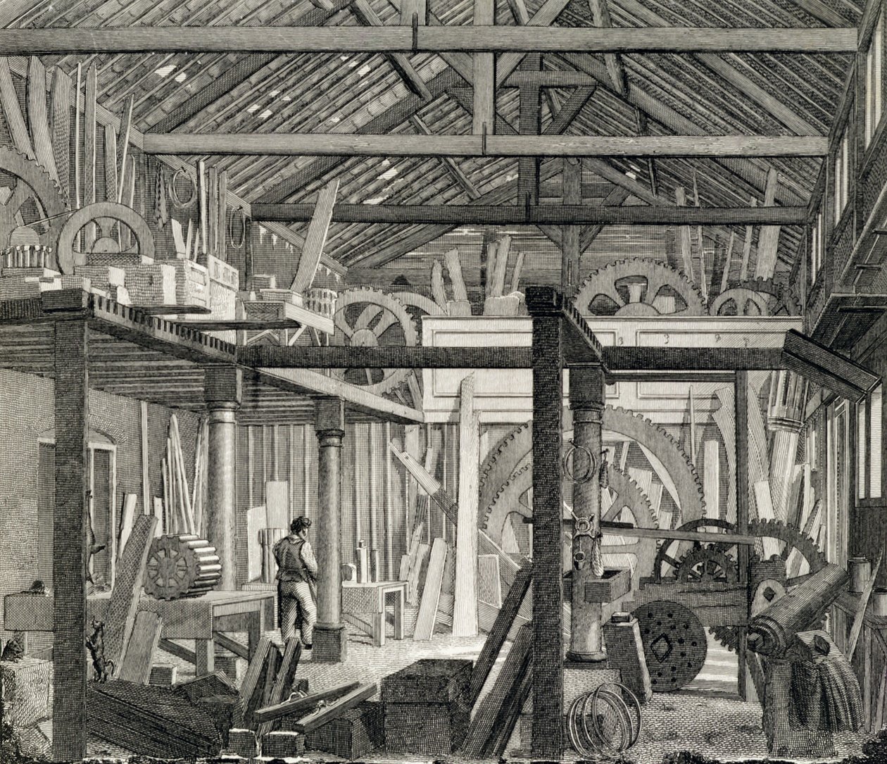 约翰Bunyans会议室的内部视图在Zoar街，Gravel Lane，Southwark，用作车间和锯木厂，c.1822（另见190619） 作者 英语学校