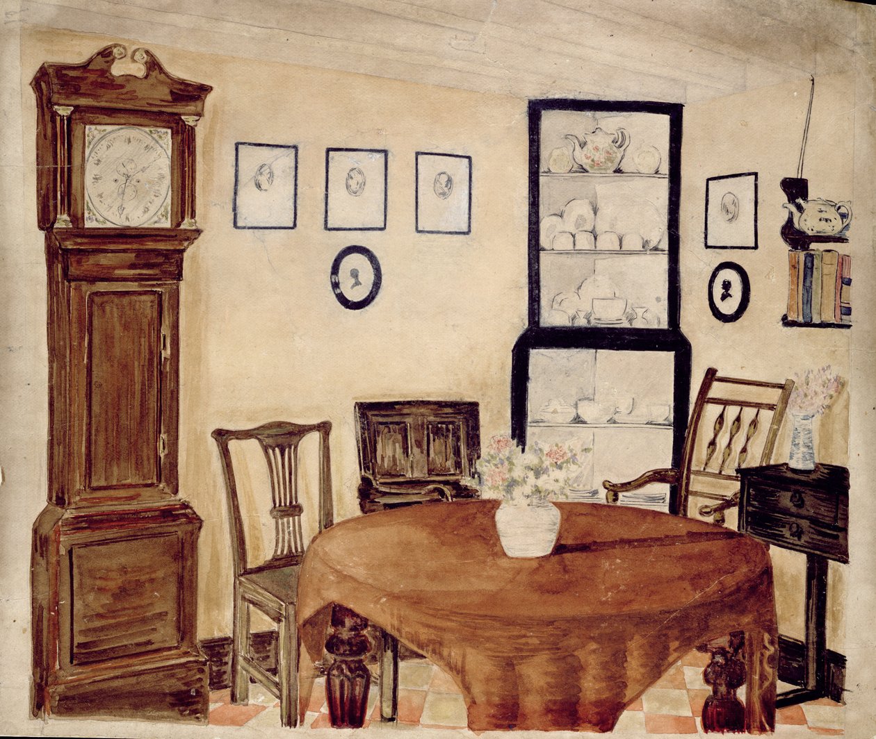 古董经销商房子的内部，c.1870（在纸上的wc） 作者 英语学校