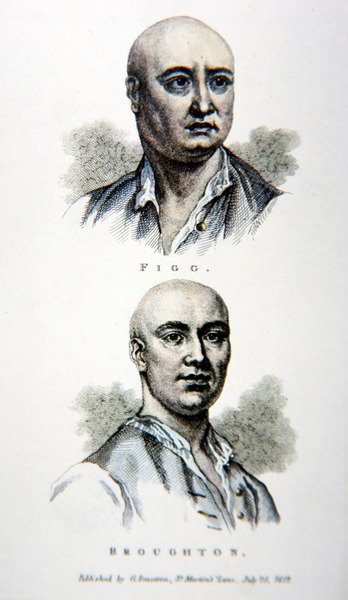 詹姆斯-菲格和杰克-布劳顿，摘自1812年出版的印刷品（彩色平印）。 作者 英语学校