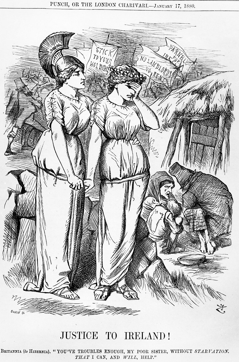 爱尔兰的正义！，由约瑟夫斯温雕刻，来自Punch，1880年1月17日 作者 英语学校