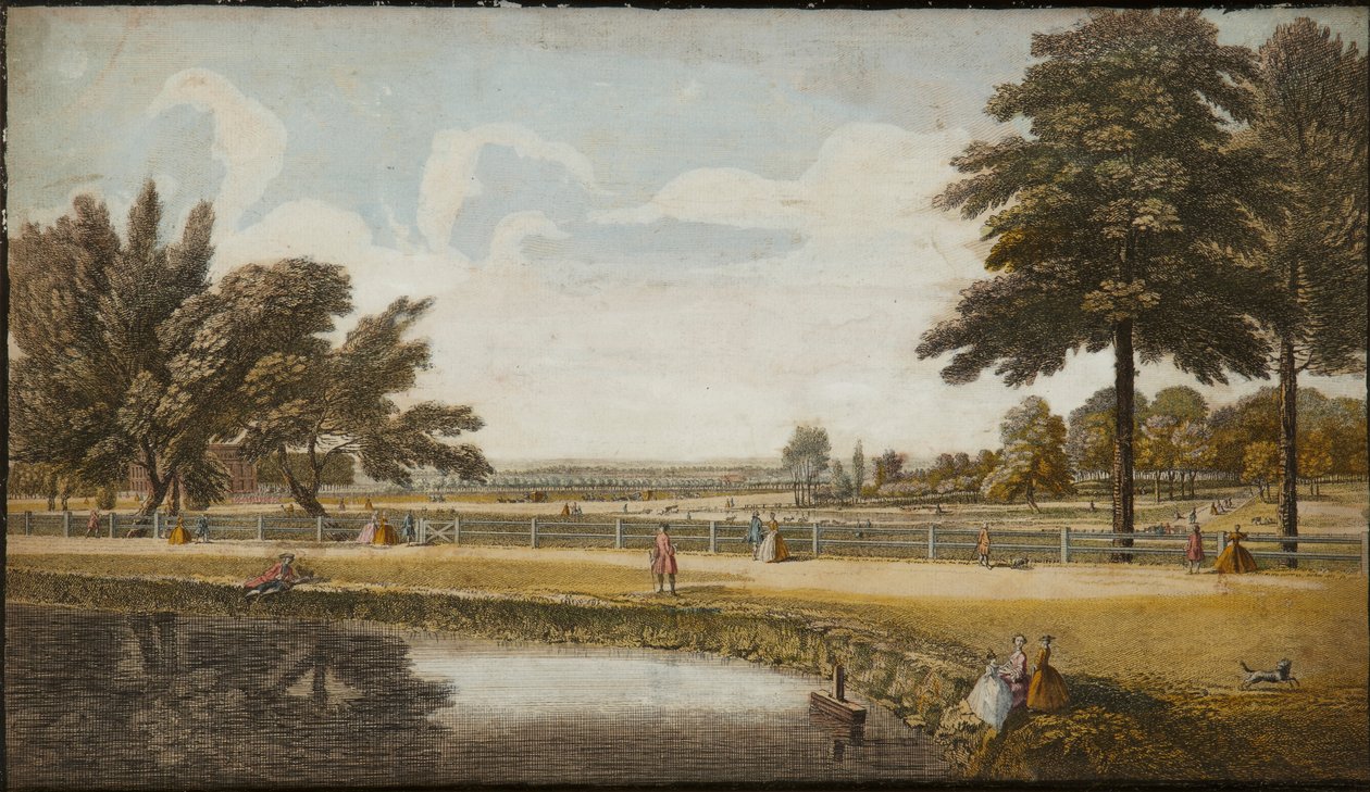 肯辛顿花园，c.1740-60（手工上色雕刻） 作者 英语学校