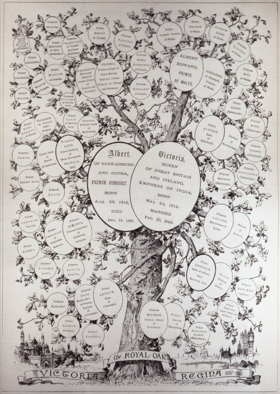 系谱树的关键，展示维多利亚女王陛下的后代（1819-1901），来自&39;插图伦敦新闻&39;，1887年3月12日 作者 英语学校