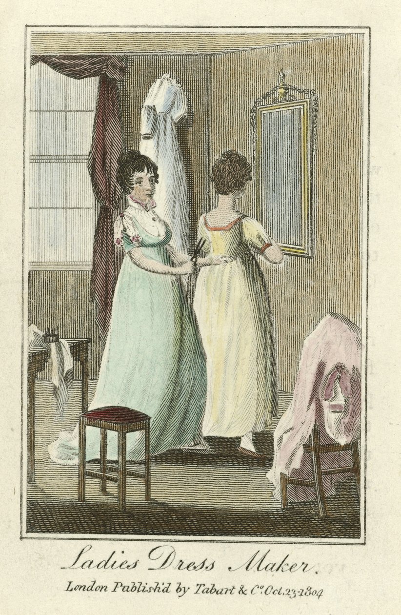 Ladies Dress Maker, pub. 1804 (hand coloured engraving) 作者 英语学校
