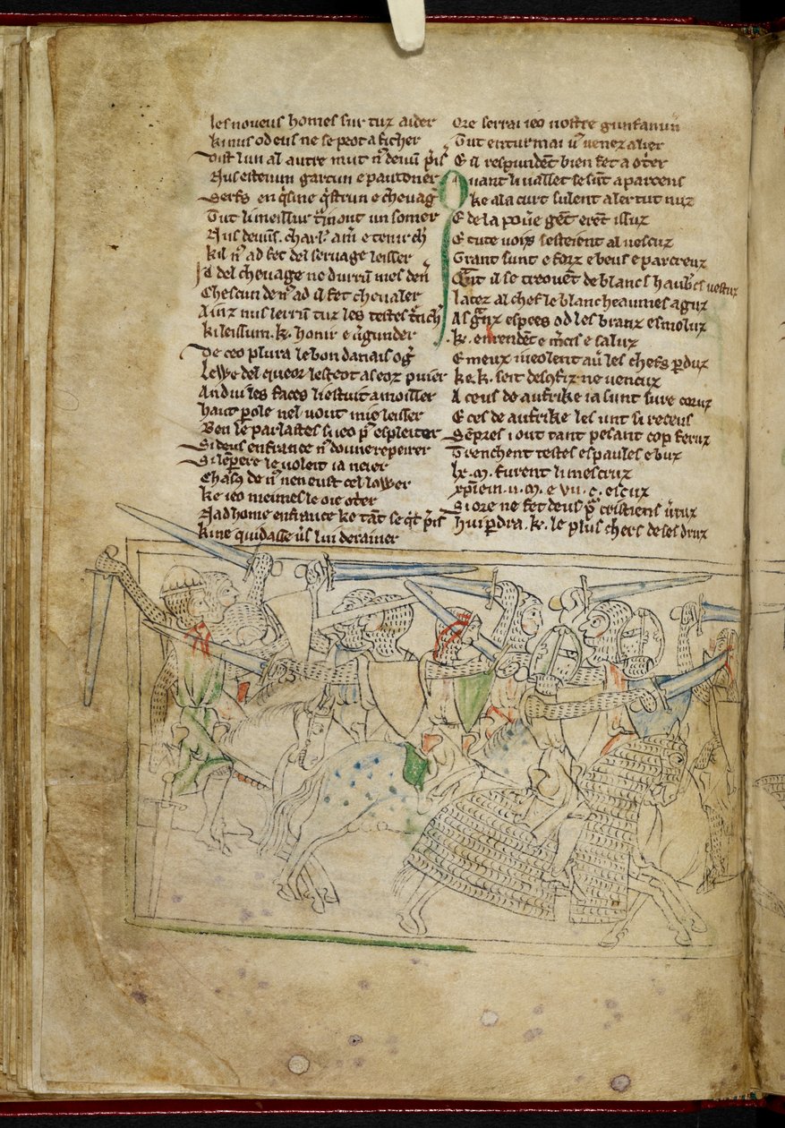 Lansdowne 782 f.26v 骑马骑士之间的战斗，选自 "Chanson d
