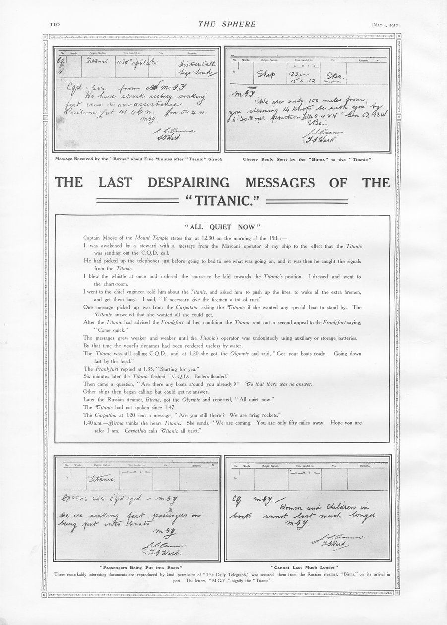 1912年5月4日，来自球体的泰坦尼克号的最后消息 作者 英语学校