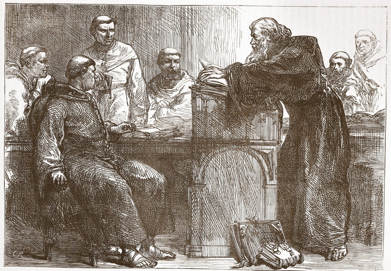 Lefevre在索邦大学讲学，詹姆斯·艾特肯·威利（James Aitken Wylie，1808-1890）的新教历史插图。 1878年 作者 英语学校
