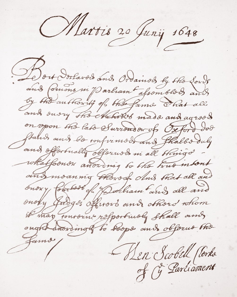1648年6月20日Henry Scobell的来信 作者 英语学校