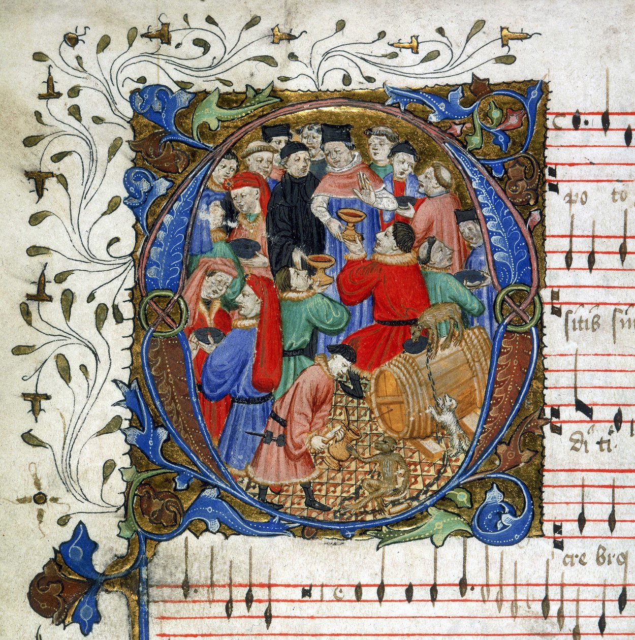 温莎卡罗尔书中一首中世纪饮酒歌曲的信件，c.1440（微型） 作者 英语学校