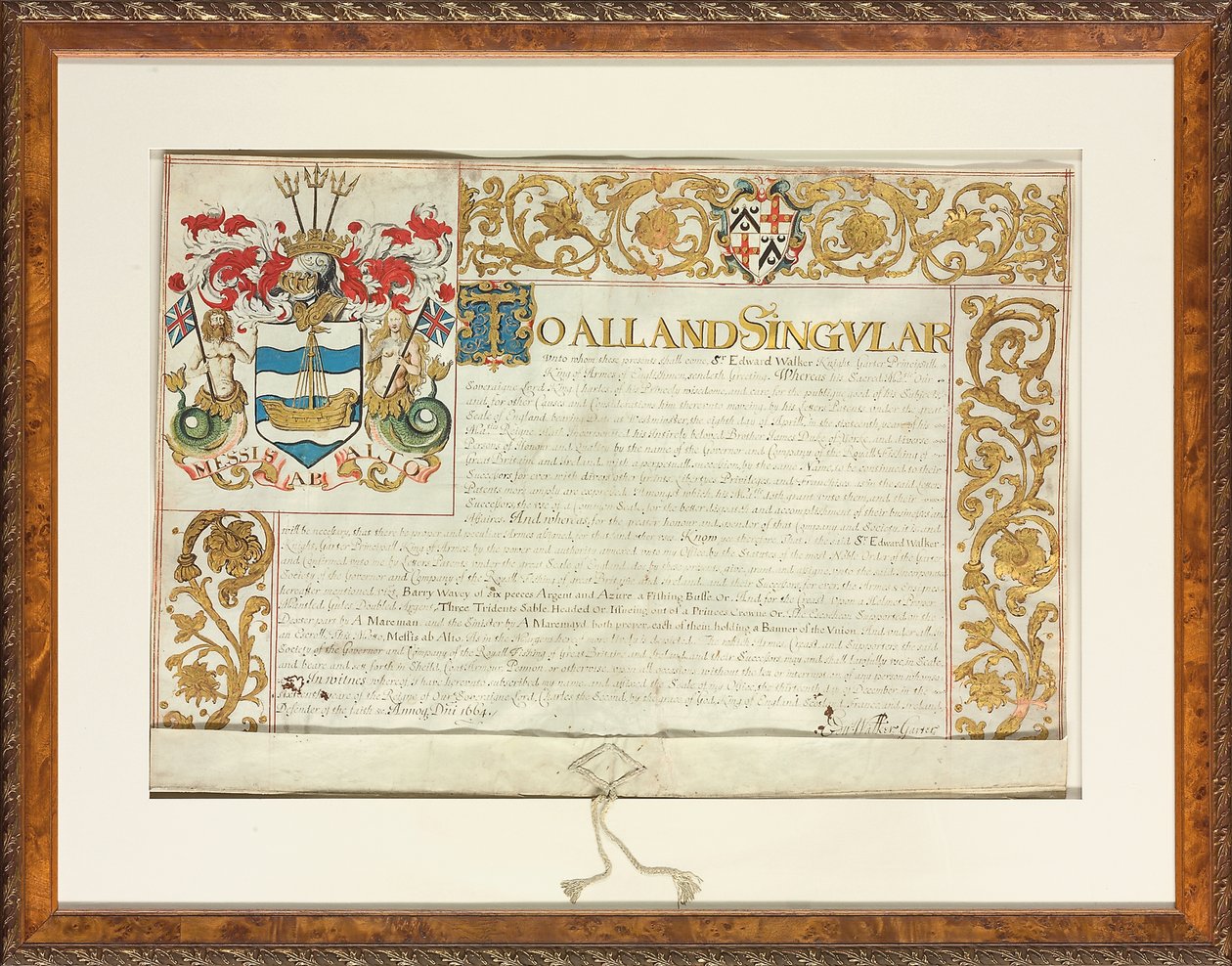 1664年12月13日由Garter King of Arms的Edward Walker爵士授予专利 作者 英语学校