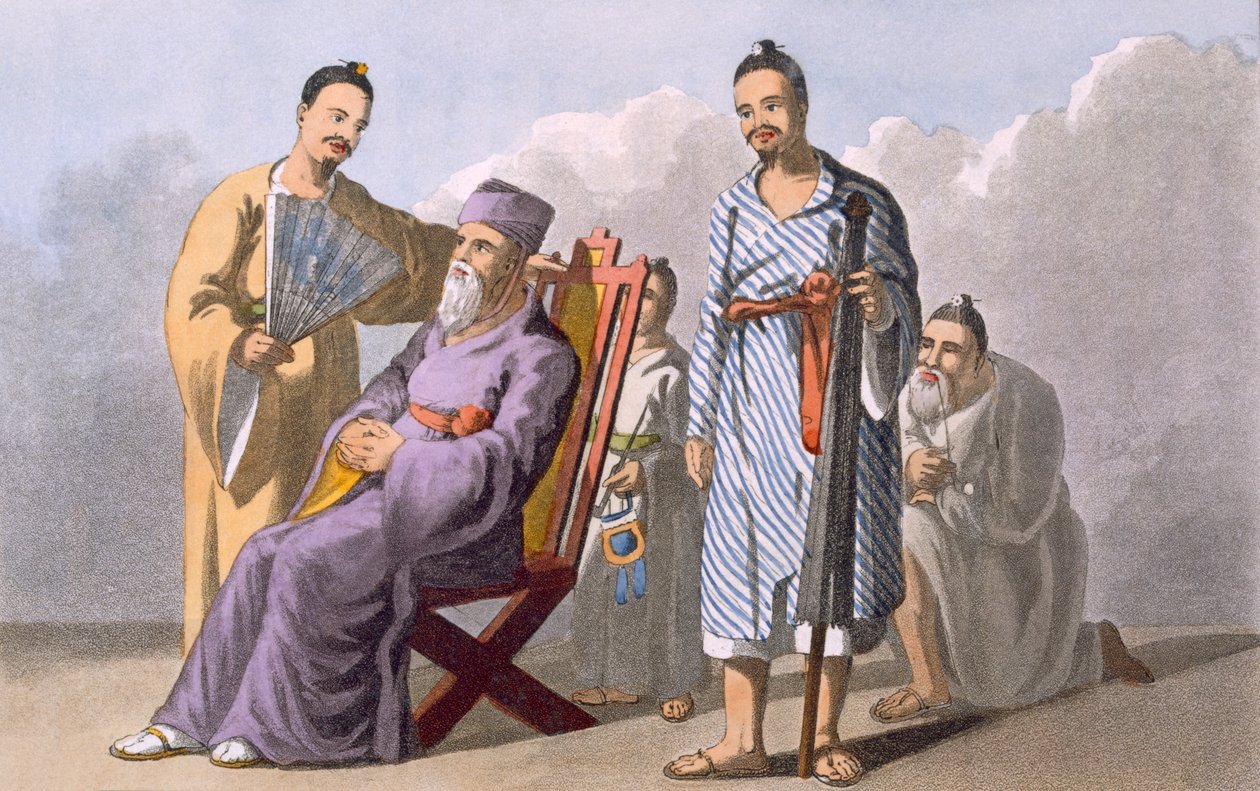 Lewchewan酋长和服务员，1820年（彩色aquatint） 作者 英语学校