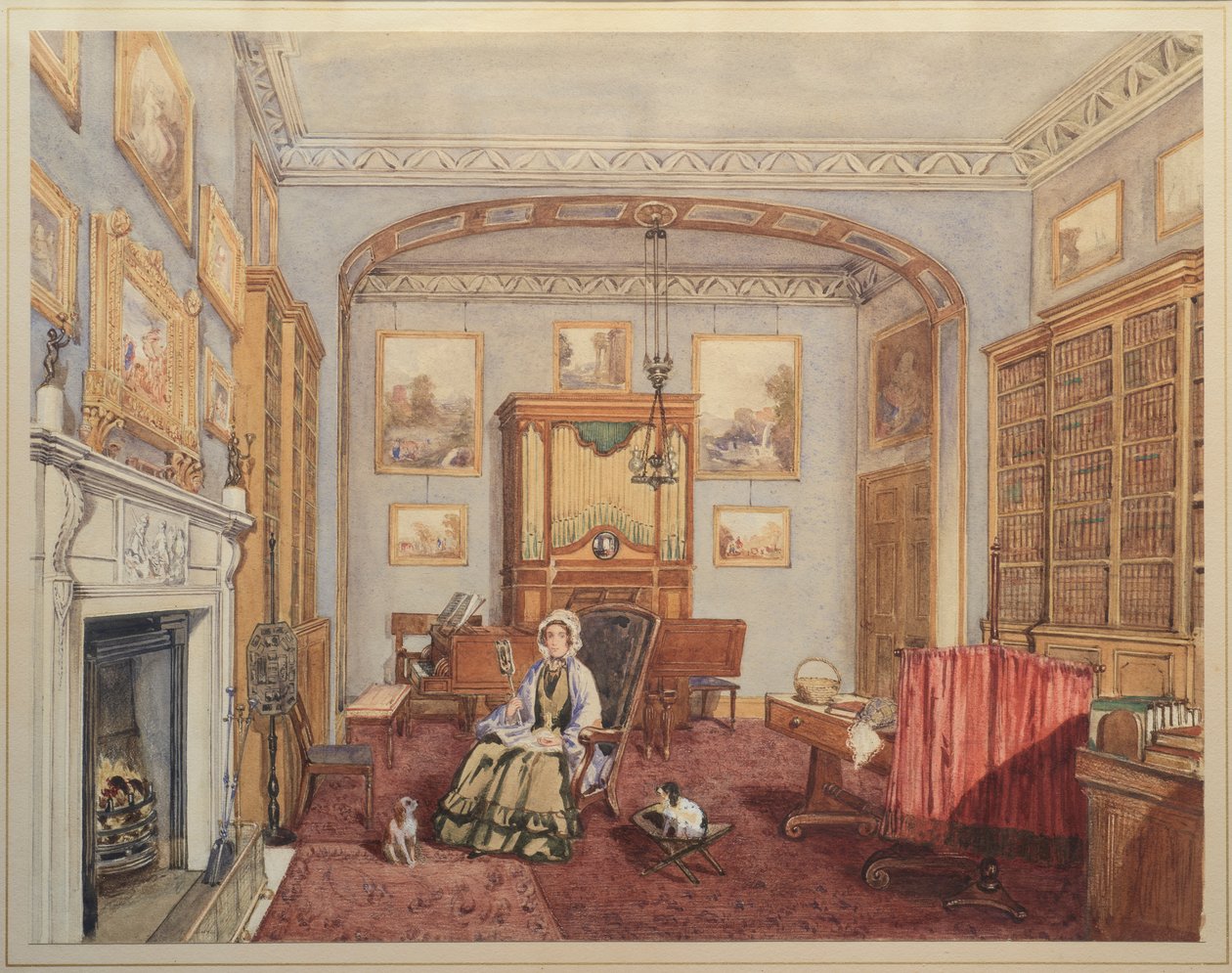 图书馆 - 音乐室与Northwick Bacchus和Ariadne之后提香，1830年 作者 英语学校