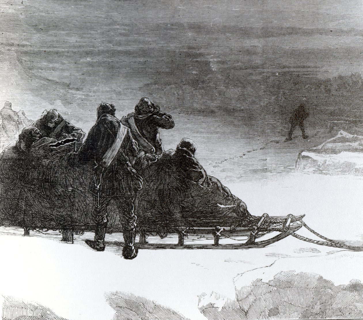 Parr中尉开始为北方雪橇队提供帮助，发表于“伦敦新闻画报”，第1875-78页（版画） 作者 英语学校