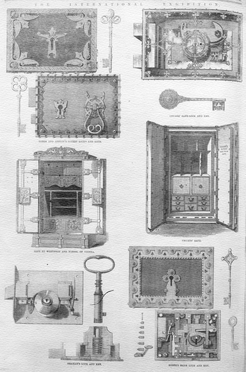 锁定和保险柜在1862年的伟大展览展出，插图来自伦敦新闻画报，1862年11月15日 作者 英语学校