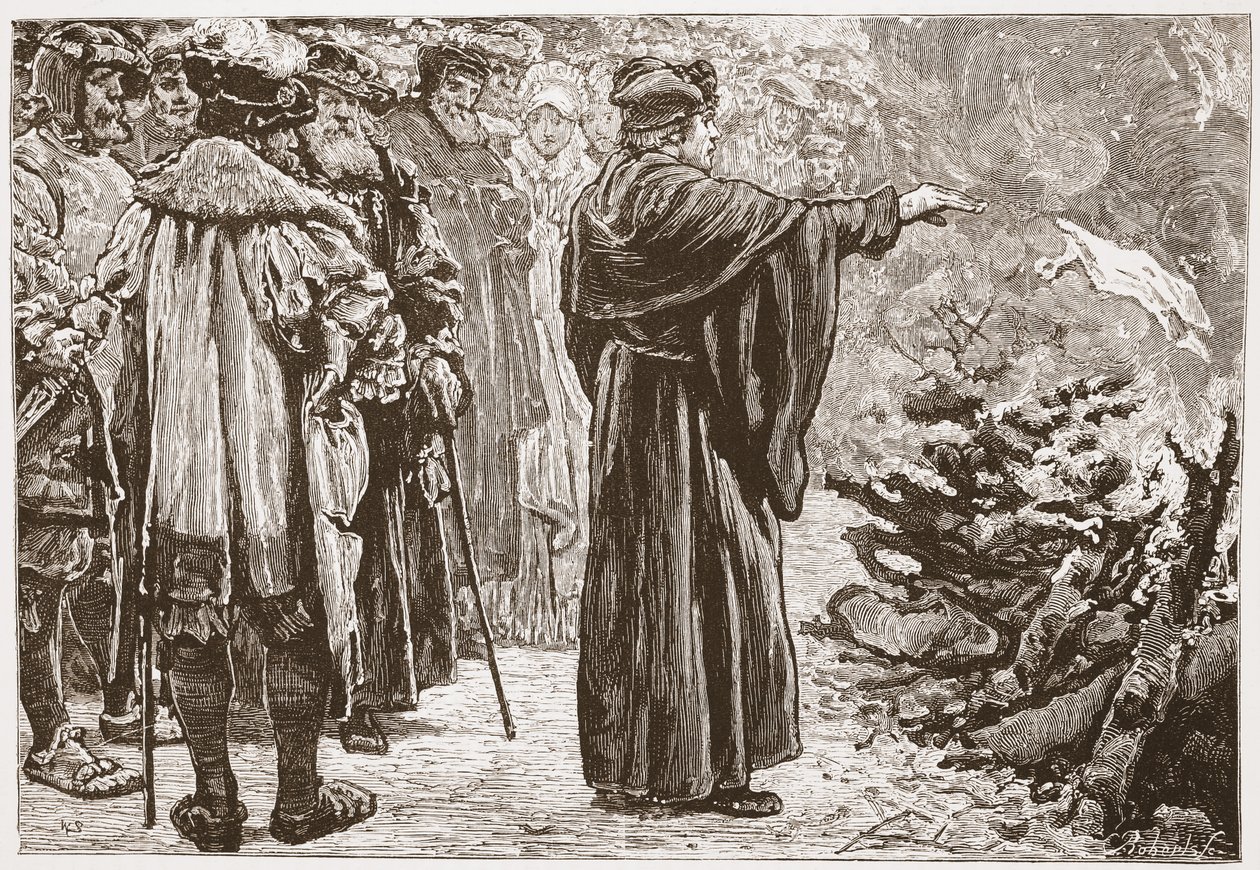 Luther Burning the Popes Bull，James Aitken Wylie撰写的新教历史插图（1808-1890），酒吧。 1878年 作者 英语学校