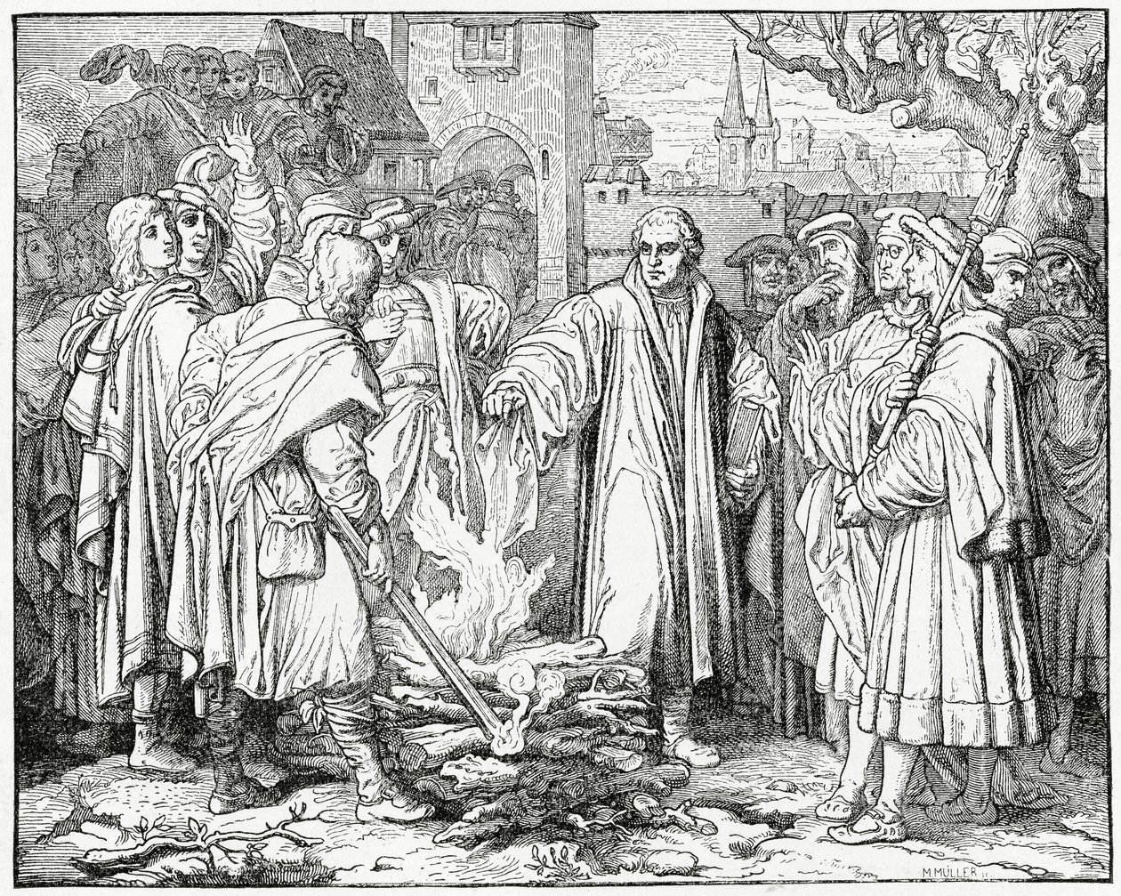 Luther在1882年的1520年烧毁了教皇公牛 作者 英语学校