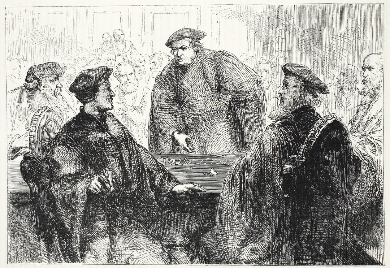 Luther和Zwingle在Marburg讨论，James Aitken Wylie（1808-1890），酒吧的新教历史插图。 1878年 作者 英语学校