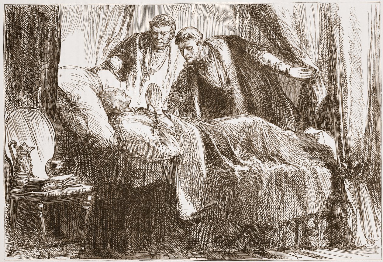 路德在他的死亡床上，詹姆斯·艾特肯·威利（James Aitken Wylie，1808-1890）的新教历史插图。 1878年 作者 英语学校